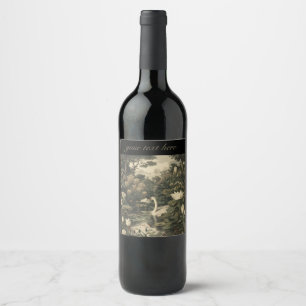 Etiqueta Para Botella De Vino Escena botánica de un cisne blanco en un río fores