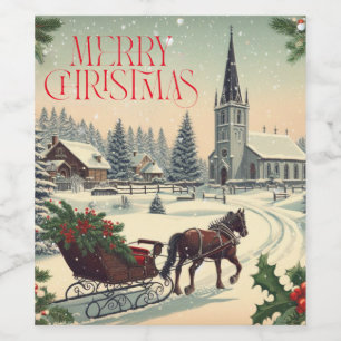 Etiqueta Para Botella De Vino Escena clásica/vintage de Navidad