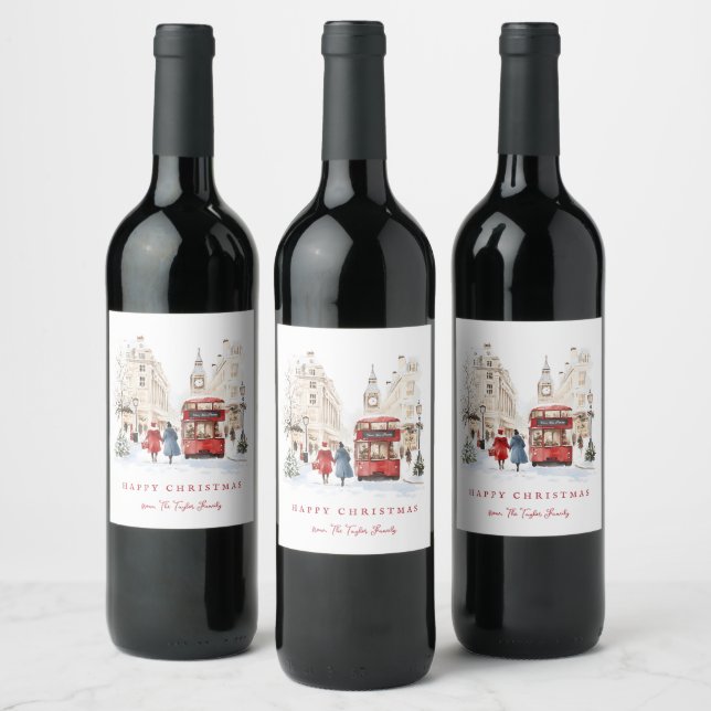 Etiqueta Para Botella De Vino Escena de la ciudad acuarela de los Navidades de L (Botellas)