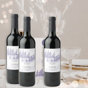 Etiqueta Para Botella De Vino Escena de nieve de bosque de acuarela de boda de i