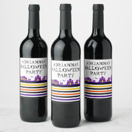 Etiqueta Para Botella De Vino Escena espeluznante y rayas de Halloween para fies