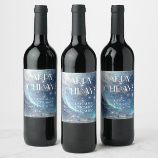 Etiqueta Para Botella De Vino Escena invernal de las luces del norte Felices Fie
