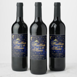 Etiqueta Para Botella De Vino Escrito en las estrellas Boda celeste oro azul