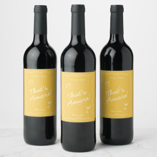 Etiqueta Para Botella De Vino Escritura a mano amarilla retro más Boda