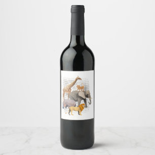 Etiqueta Para Botella De Vino Escuadrón Safari Africano Animales Graciosos Zooló