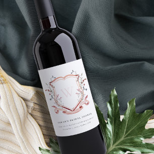 Etiqueta Para Botella De Vino Escudo de acuarela de flores silvestres rosadas
