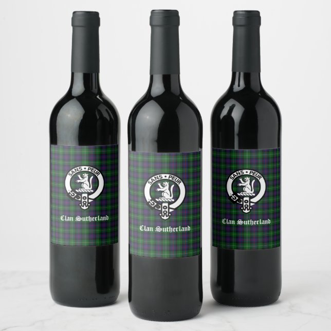 Etiqueta Para Botella De Vino Escudo de Clan Sutherland y Tartán  (Botellas)