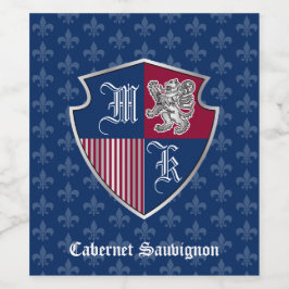 Etiqueta Para Botella De Vino Escudo de Emblem Monograma de León Plateado