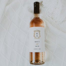 Etiqueta Para Botella De Vino Escudo dorado | Monograma de boda elegante
