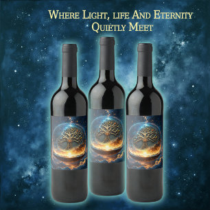 Etiqueta Para Botella De Vino Esfera de la Vida – El Árbol del Mundo Dorado.