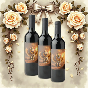 Etiqueta Para Botella De Vino Esfinge De Gato Aguila Mística - Arte De Fantasía