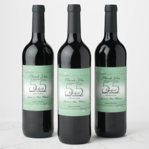 Etiqueta Para Botella De Vino Esmeralda Gem y Purpurina 55º aniversario Boda