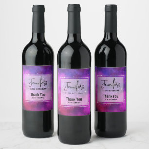 Etiqueta Para Botella De Vino Espacio rosa y púrpura y estrellas Faux Galaxy Cum