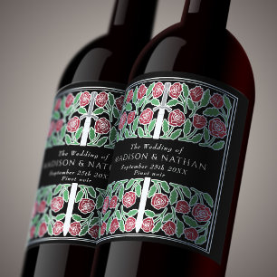 Etiqueta Para Botella De Vino Espada Floral Medieval Real Negra Plateada Boda
