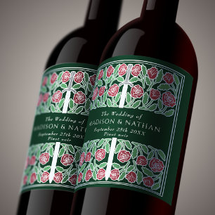 Etiqueta Para Botella De Vino Espada Floral Medieval Real Verde Plateado Boda