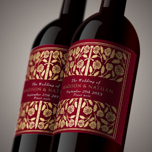 Etiqueta Para Botella De Vino Espada Medieval Real Dorada Roja Boda