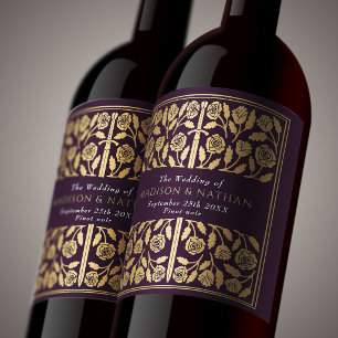 Etiqueta Para Botella De Vino Espada Real Medieval de Bodas de Berenjena Dorada
