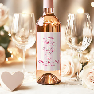 Etiqueta Para Botella De Vino Espectacular coctel de mano rosada 30 cumpleaños