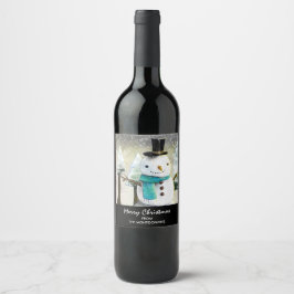 Etiqueta Para Botella De Vino Espectacular muñeco de nieve en la escena de los N