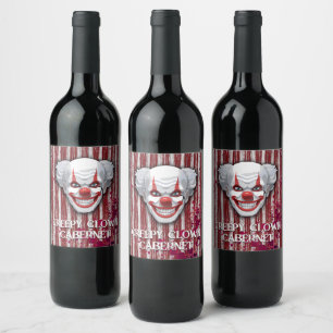 Etiqueta Para Botella De Vino Espeluznante Halloween del Carnaval de Payaso