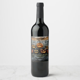 Etiqueta Para Botella De Vino Espeluznantes Linternas de Halloween con Spiderweb