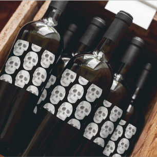 Etiqueta Para Botella De Vino Espinoso patrón blanco y negro Feliz Halloween