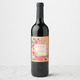 Etiqueta Para Botella De Vino Esplash floral tropical hawaiano personalizado