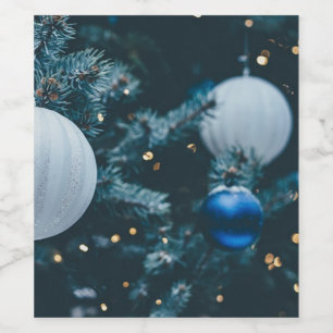 Etiqueta Para Botella De Vino Espumoso árbol de Navidad y bolas de Navidad