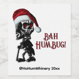 Etiqueta Para Botella De Vino Esqueleto de Navidad fumando puro Humbug