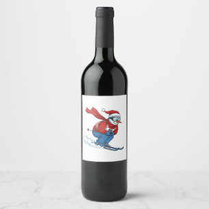Etiqueta Para Botella De Vino Esquiador de muñeco de nieve Navidad 2026 Deportes