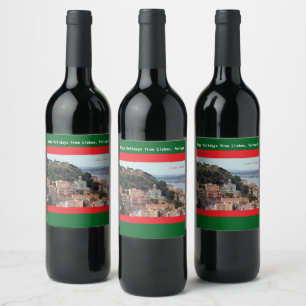 Etiqueta Para Botella De Vino Esquina acuática de Lisboa Portugal
