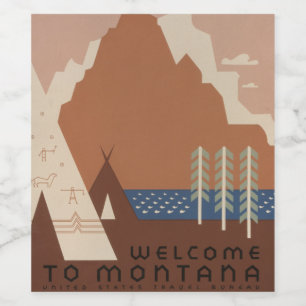 Etiqueta Para Botella De Vino Estado de Montana: Tribus Indígenas, Montañas, Pra