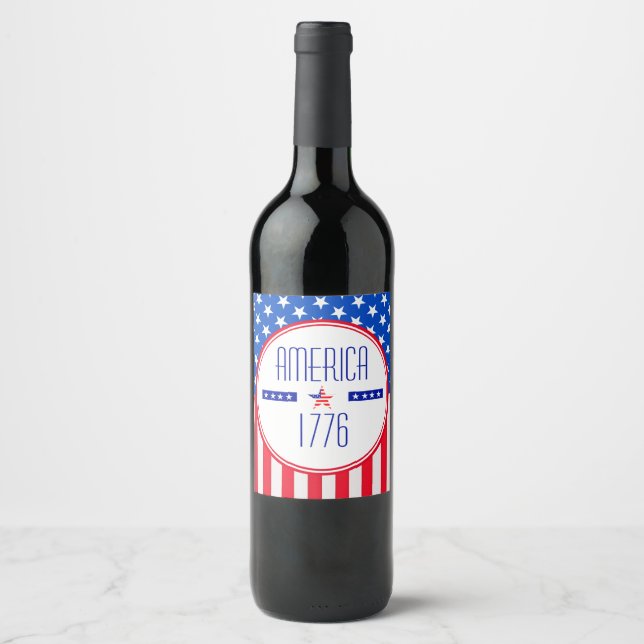 Etiqueta Para Botella De Vino Estadounidense Patriótico (Anverso)