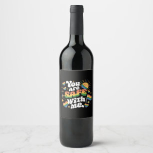 Etiqueta Para Botella De Vino Estás a salvo conmigo LGBT Rainbow Gay