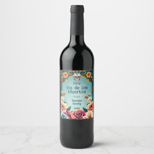 Etiqueta Para Botella De Vino 💀🎉Estilo acuarela Huesos y Flores Borrachos