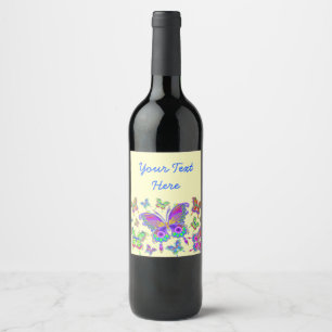Etiqueta Para Botella De Vino Estilo de tatuaje de color mariposa