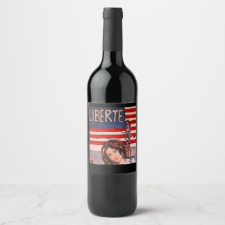 Etiqueta Para Botella De Vino Estilo Vintage Liberté Retrato con Bandera America