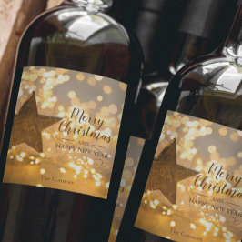 Etiqueta Para Botella De Vino Estrella navideña de la luz de los navidades