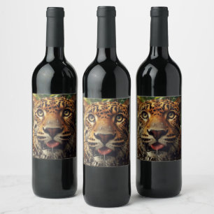 Etiqueta Para Botella De Vino Estrellas de leopardo mientras agita agua en la ju
