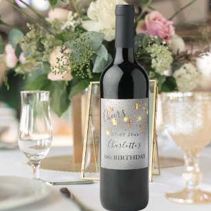 Etiqueta Para Botella De Vino Estrellas de oro de plata de fiesta de cumpleaños 