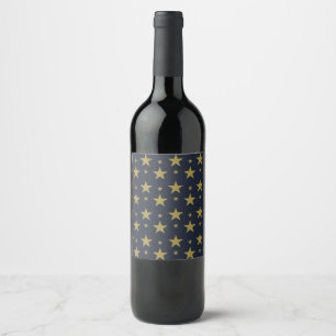 Etiqueta Para Botella De Vino Estrellas doradas sobre azul marino – Elegante y a