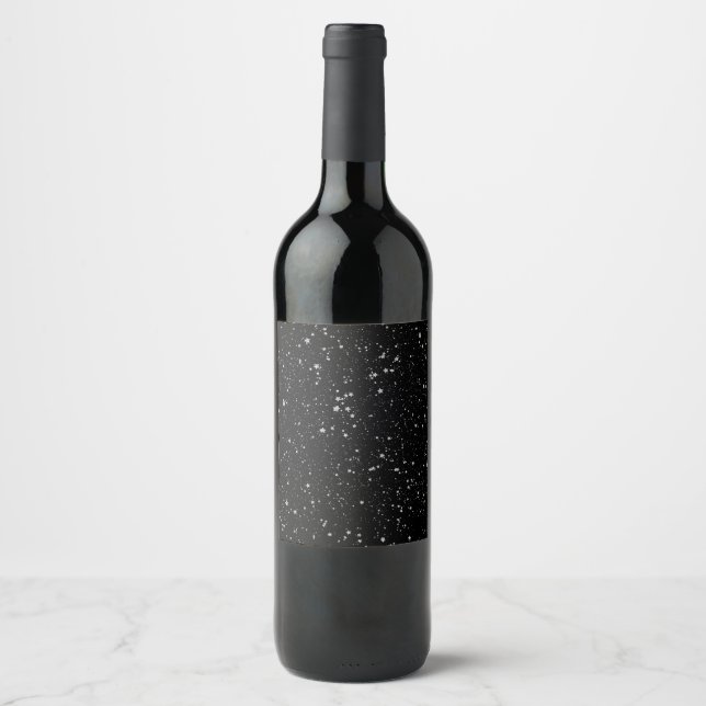 Etiqueta Para Botella De Vino Estrellas purpurinas2 - Negro plateado (Anverso)