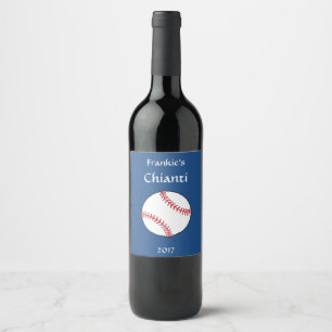 Etiqueta Para Botella De Vino Etiqueta azul blanca roja del vino del béisbol