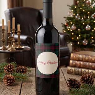 Etiqueta Para Botella De Vino Etiqueta clásica de Navidad en cuadros para botell