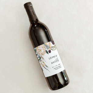 Etiqueta Para Botella De Vino Etiqueta de Boda blanco floral