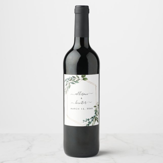 Etiqueta Para Botella De Vino Etiqueta de Boda con marco floral (Anverso)
