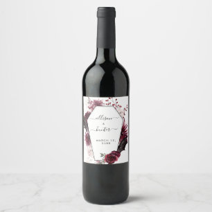 Etiqueta Para Botella De Vino Etiqueta de Boda con marco floral