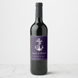 Etiqueta Para Botella De Vino Etiqueta de Boda de ancla náutica púrpura