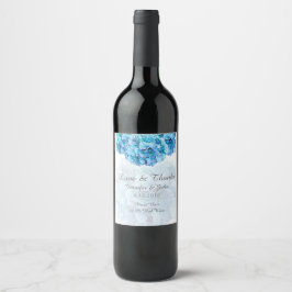 Etiqueta Para Botella De Vino Etiqueta de Boda de colección de hidrangea azul