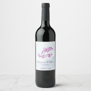 Etiqueta Para Botella De Vino Etiqueta de Boda de delfín magenta